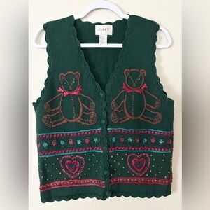 Vintage Jenny Cottagecore Grannie Embroidered Cutesy Teddy Bear Sweater Vest